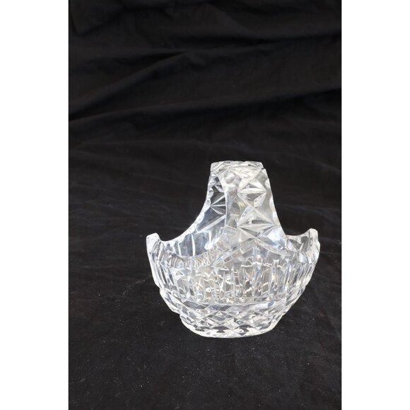 1960's Czech Basket Clear Cut Glass Lead Crystal Cross Pattern Tremendous Detail